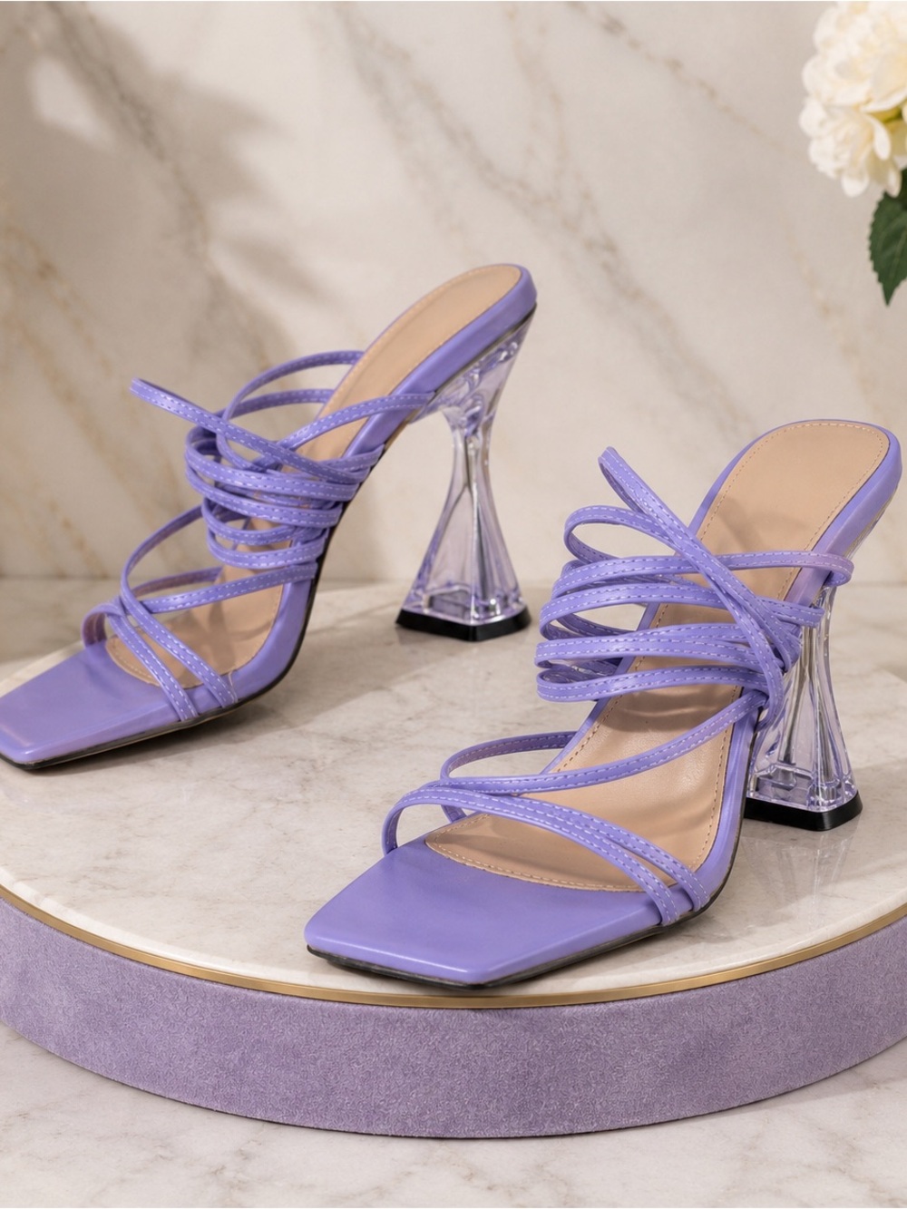 Lilac Strappy High Heel Sandals - Women